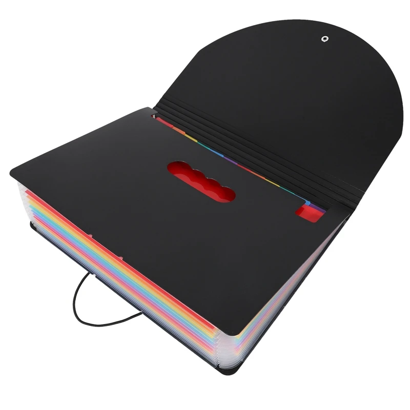 휴대용 문서 거치대 파일 폴더, A4 글자 크기, 12 개 포켓, 뚜껑이 있는 검정색 파일 폴더, 3X 확장