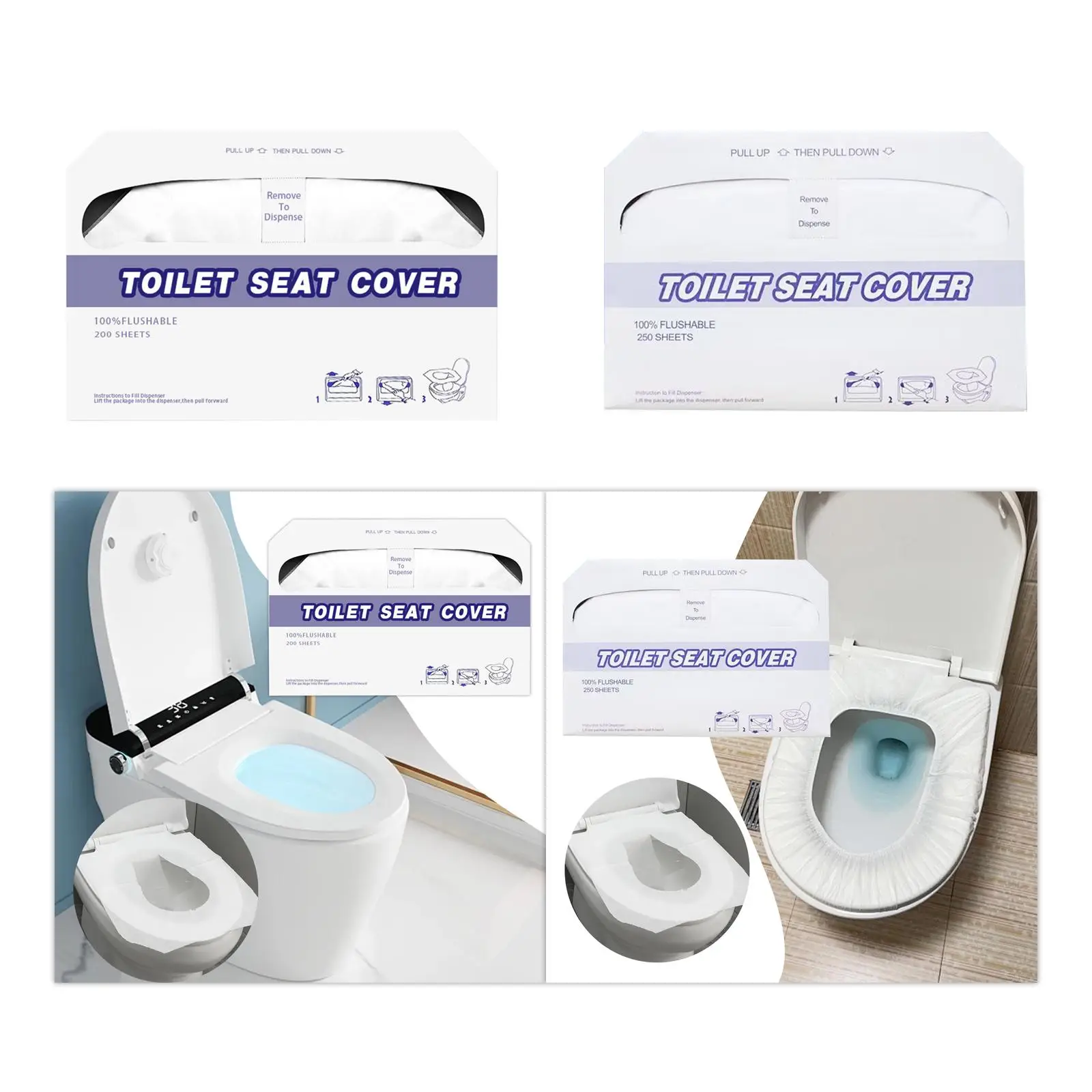 

Одноразовые чехлы на сиденья для унитаза, предварительно сложенная биоразлагаемая бумага, сдержанные сиденья для отдыха, мероприятий, общественных туалетов, ванной комнаты, отеля