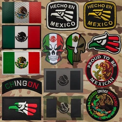 Mexico Flag Skull Embroidered Patch IR Reflective Mexican Tactical Army Hook National Eagle Applique