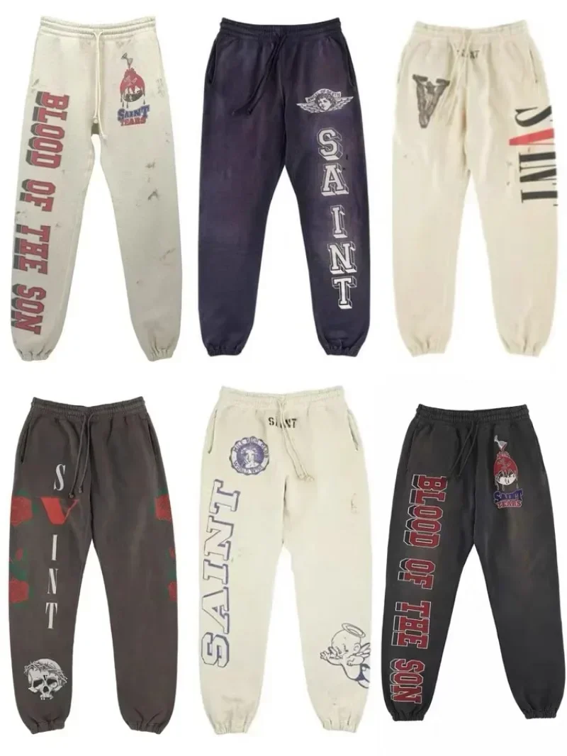 24ss Washed Saint Michael Joggers Men Women 1:1 Best Quality Letter Printed Joggers Oversized Pants