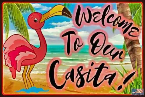 FLAMINGO WELCOME TO CASITA! ALL WEATHER METAL 8