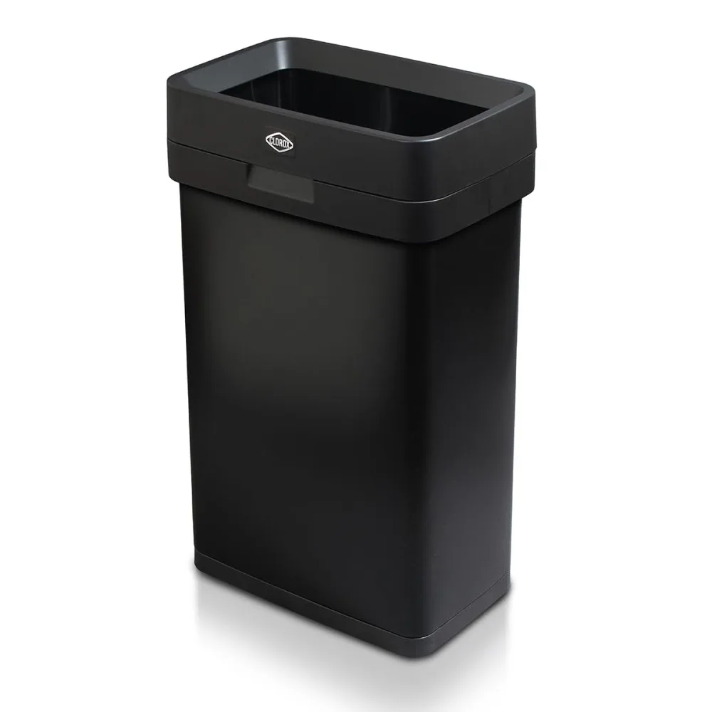 

13 Gallon Trash Can - 50L Slim Open Top Garbage Bin for Commercial Spaces, Kitchen, Office - Narrow Rectangular Black Sta