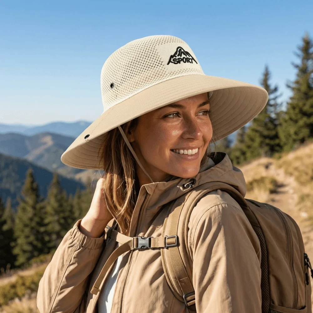 

Casual Large Brim Sunscreen Sun Hat Solid Color Mesh Bucket Hat Sweat-proof Quick-dry Fisherman Hat Camping
