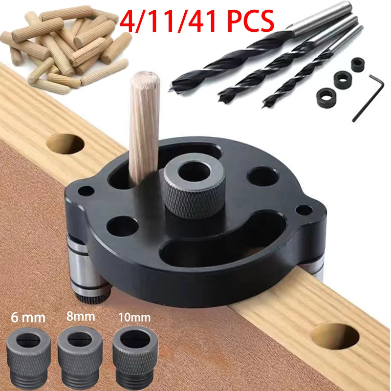 Self-Centering Dowel Jig, Vertical Drill Guide Locator, Woodworking Straight Hole Puncher for Wood Panel Dowel Joint Drilling