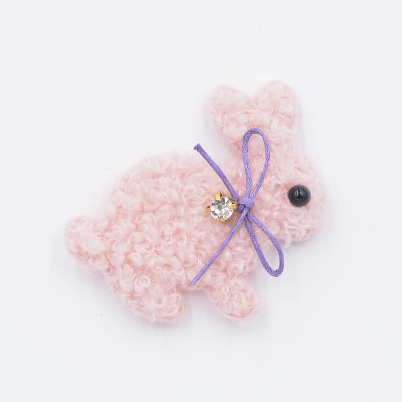 6Pcs Teddy Plush Padded Patches Kawaii Rabbit with Bow Rhinestone Appliques for Clothes Leggings Crafts DIY Hairpin Decor