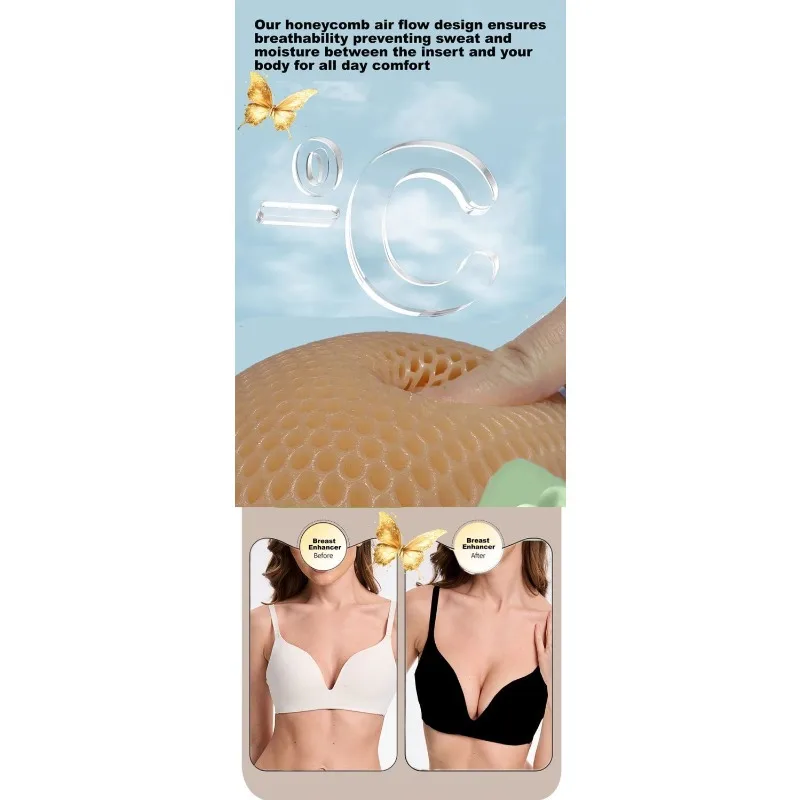 Ultradunne push-up siliconen bh-inzetstukken Kristallen vlinderontwerp Badpakpads Asymmetrische borst Verbeter de natuurlijke lift Comfortabel