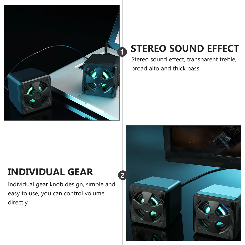 

2 PCS Portable Mini Speaker Speakers for Computer Desktop Laptop Subwoofer Wired Black