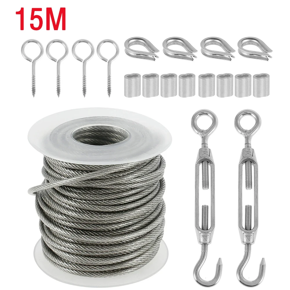 1/2Set 15/30M Cable Rope Garden Wire 304 Stainless Steel Heavy Duty Cable Railing Wire Fence Roll Kits PVC Coated Cleaning Rope