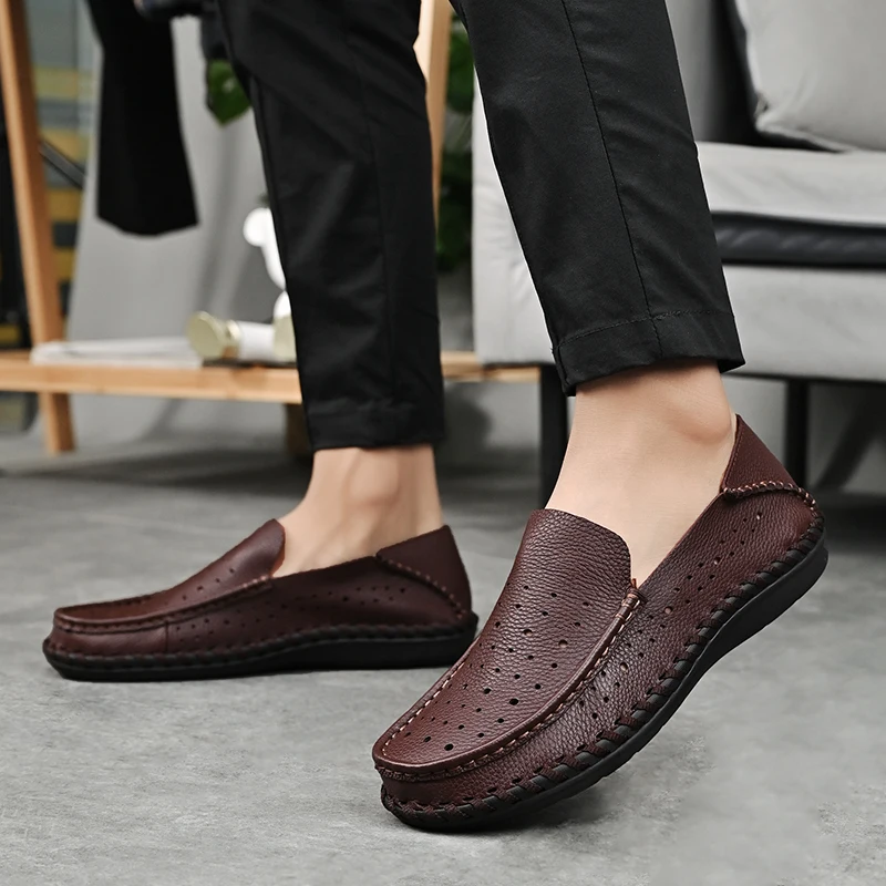 New Spring Comfortable Casual PU Leather Shoes Men Loafers Plus Size Shoes Men Flats Breathable Driving Shoes Men Moccasins