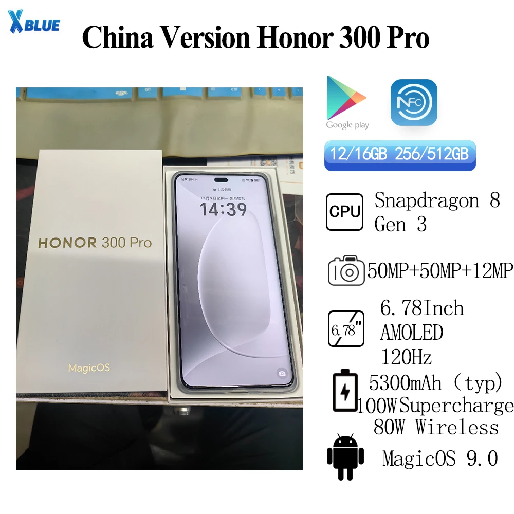 Новая китайская версия Honor 300 Pro 5300 мАч 100 Вт Supercharge Snapdragon 8 Gen3 50MP OIS 6,78 дюйма AMOLED 120 Гц Обновление NFC OTA