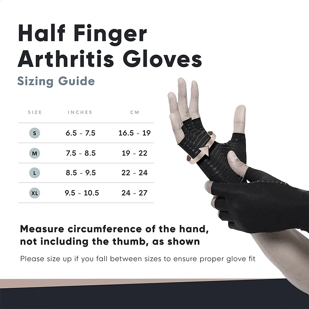 1Pair Copper Arthritis Compression Gloves,Relieve Hand Pain Swelling and Carpal Tunnel Fingerless for Typing, Support for Joints