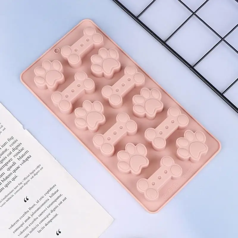 Food Grade Dog Biscuit Silicone Mold 1Pcs Non-Stick Paw Bone Design Pink/Blue for DIY Pet Treats Baking