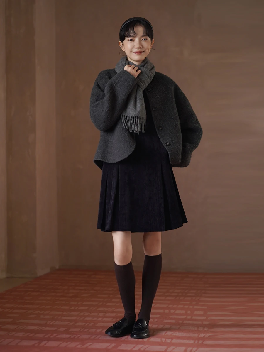 

Женское двустороннее шерстяное пальто Hacikis 850 г, тяжелая шерсть альпаки, свободная посадка, теплая верхняя одежда для похудения