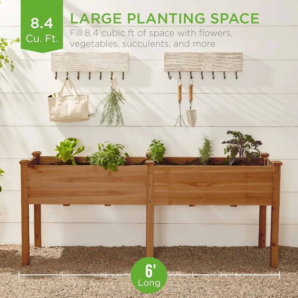 Plant Stand.72x23x30in Raised Garden Bed, Elevated Wood Planter Box Stand for Backyard, Patio, Balcony w/Divider Panel, 6 Legs