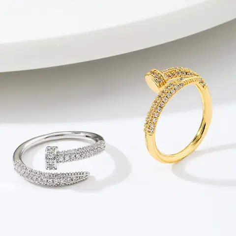 Women Adjustable Nail Ring Korean Fashion Punk Cubic Zirconia Ring Daily Simple Jewelry