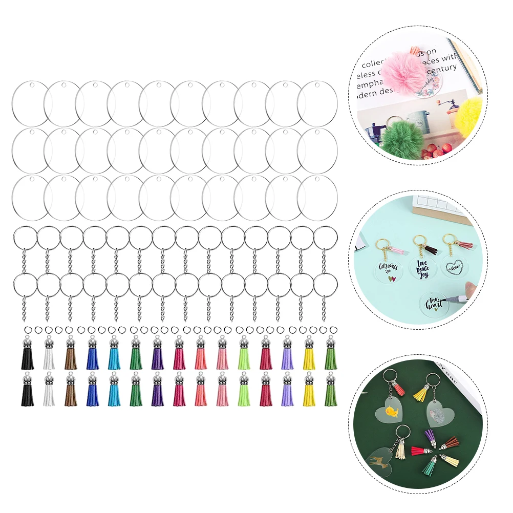 

1 Set Acrylic Keychains Blank Diy Materials Keychain Accessories Tassels Jump Rings Decorative Pendant Portable Gift Transparent