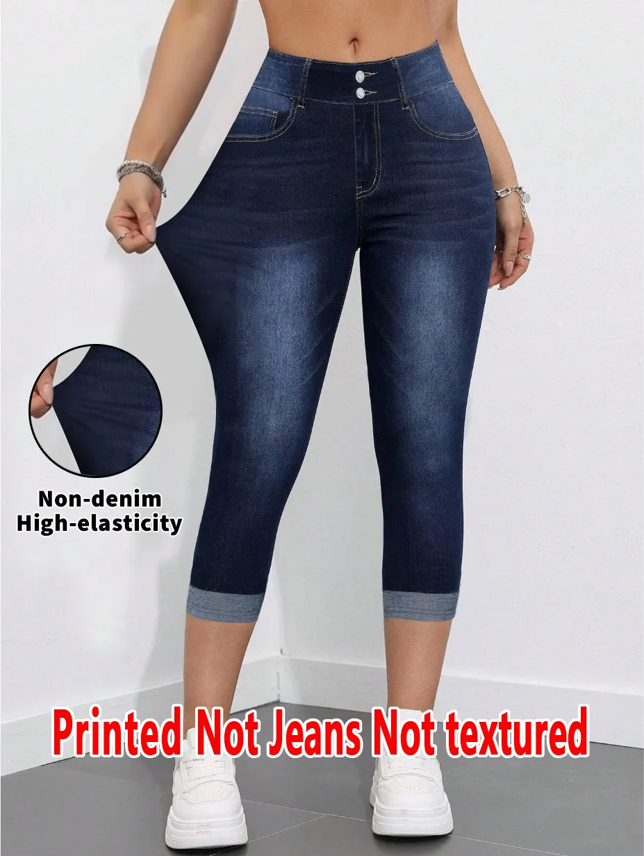 Pantalones Estampados 2007 [No de Tela Vaquera] Leggings Estampados - No de Tela Vaquera Pantalones Capri de Imitación Vaquera para Mujer Azul Verano