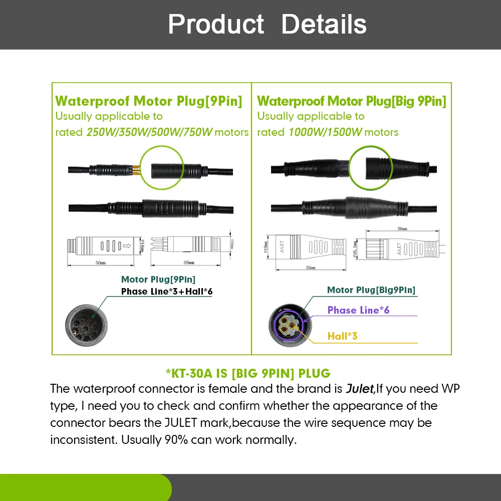 24V/36V/48V 250W-750W KT Ebike Controller with SM Connector+WP Motor Plug for Electric Bicycle 15A 17A 20A 22A Control System