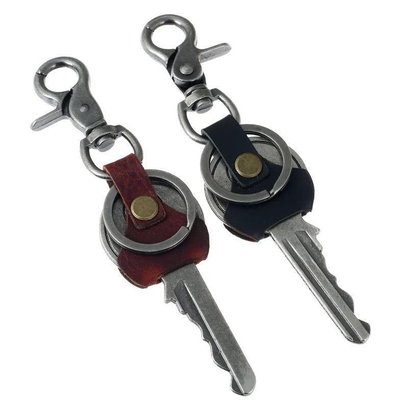 Genuine Leather Retro Punk Keychain for Men Car Keys Accessories Small Gift for Ford BMW Mercedes Benz Audi Volkswagen Toyota