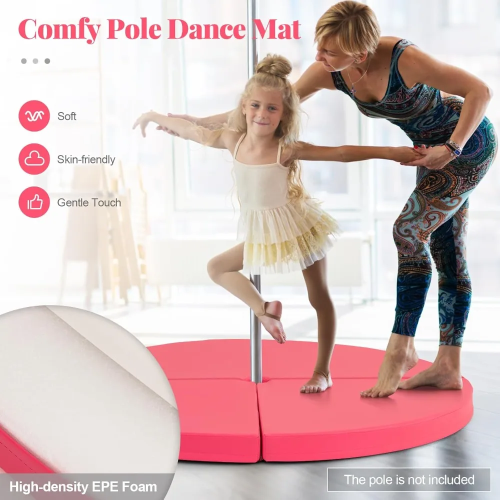 Pole Dance Mat, Foldable Round Crash Mat with EPE Foam Padding & PU Cover, Protective Fall Safety Cushion for Home