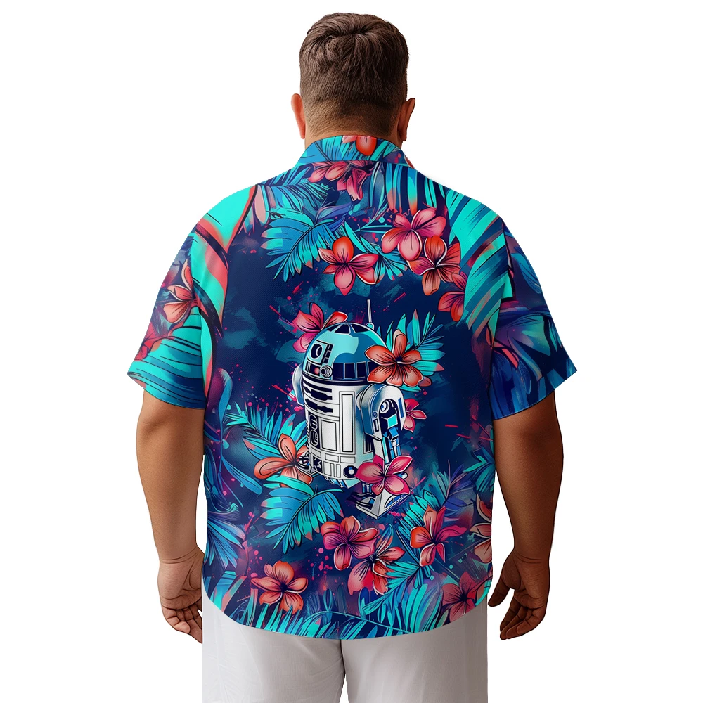 2024 new  Men's shirts plus size Deep forest flower robot printed clothing casual short-sleeved