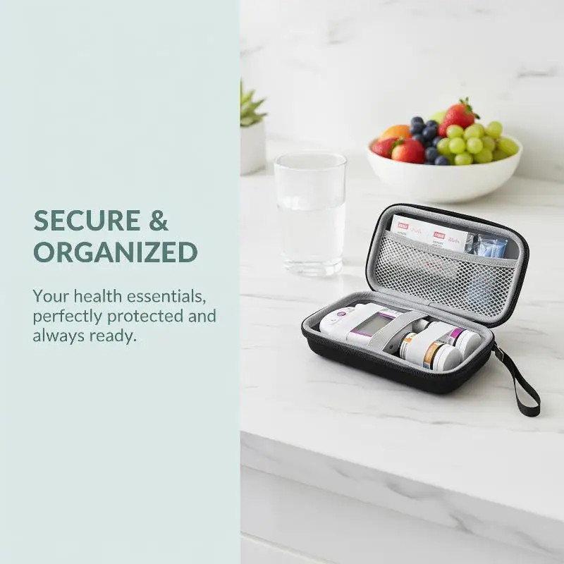 1Pc Blood Glucose Meter Storage Bag Diabetes Testing Kit Case With Zipper For Office Travel Health Monitoring Organizer