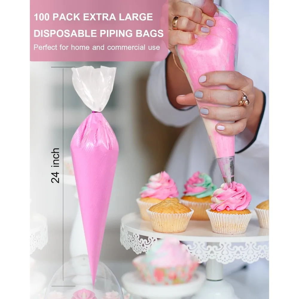 24 Inch Extra Large Piping Bags Disposable, 100 Pieces Icing Bags, Tipless Piping Bags, Thickened Pastry Bags