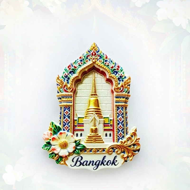 Imán de nevera del templo de Bangkok - Souvenir sagrado de la Pagoda Dorada en 3D, regalo budista tailandés único para viajes y decoración espiritual del hogar