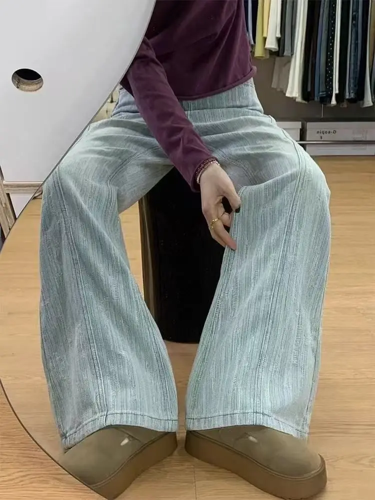 

Удобные свободные джинсы, широкие повседневные брюки, эластичные расклешенные джинсовые брюки с высокой талией, женская модная коллекция