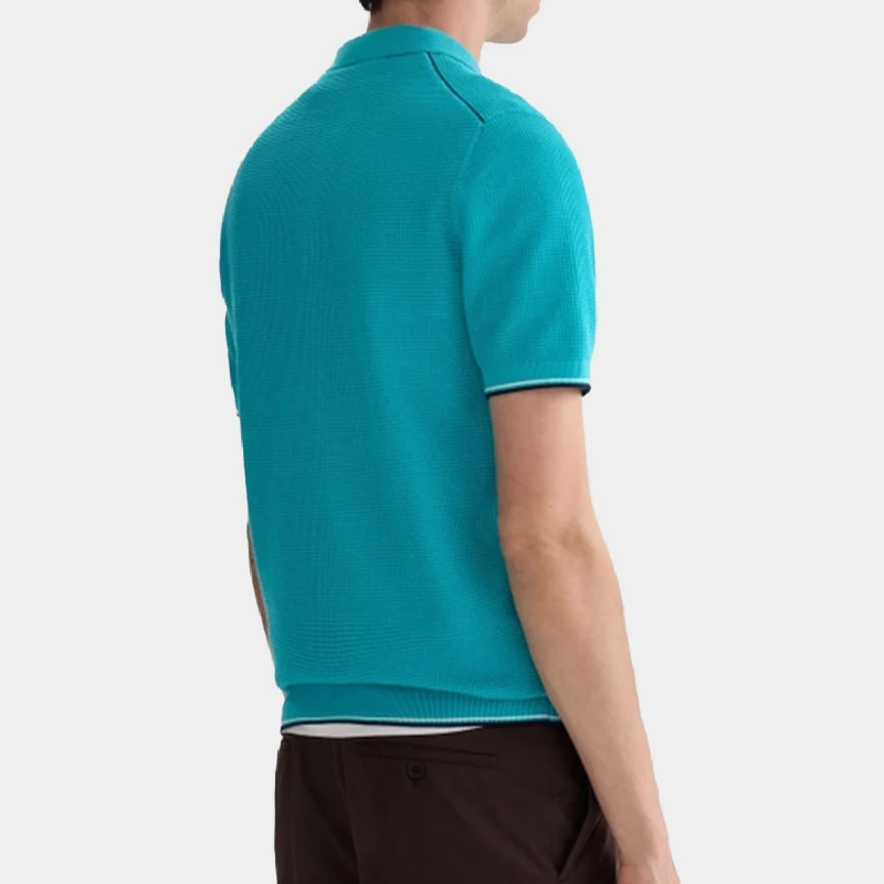 PG Minimalist Mens Waffle Texture Polo Shirt Thin Contrast Edge Cuff Hem Small Side Logo Weekend