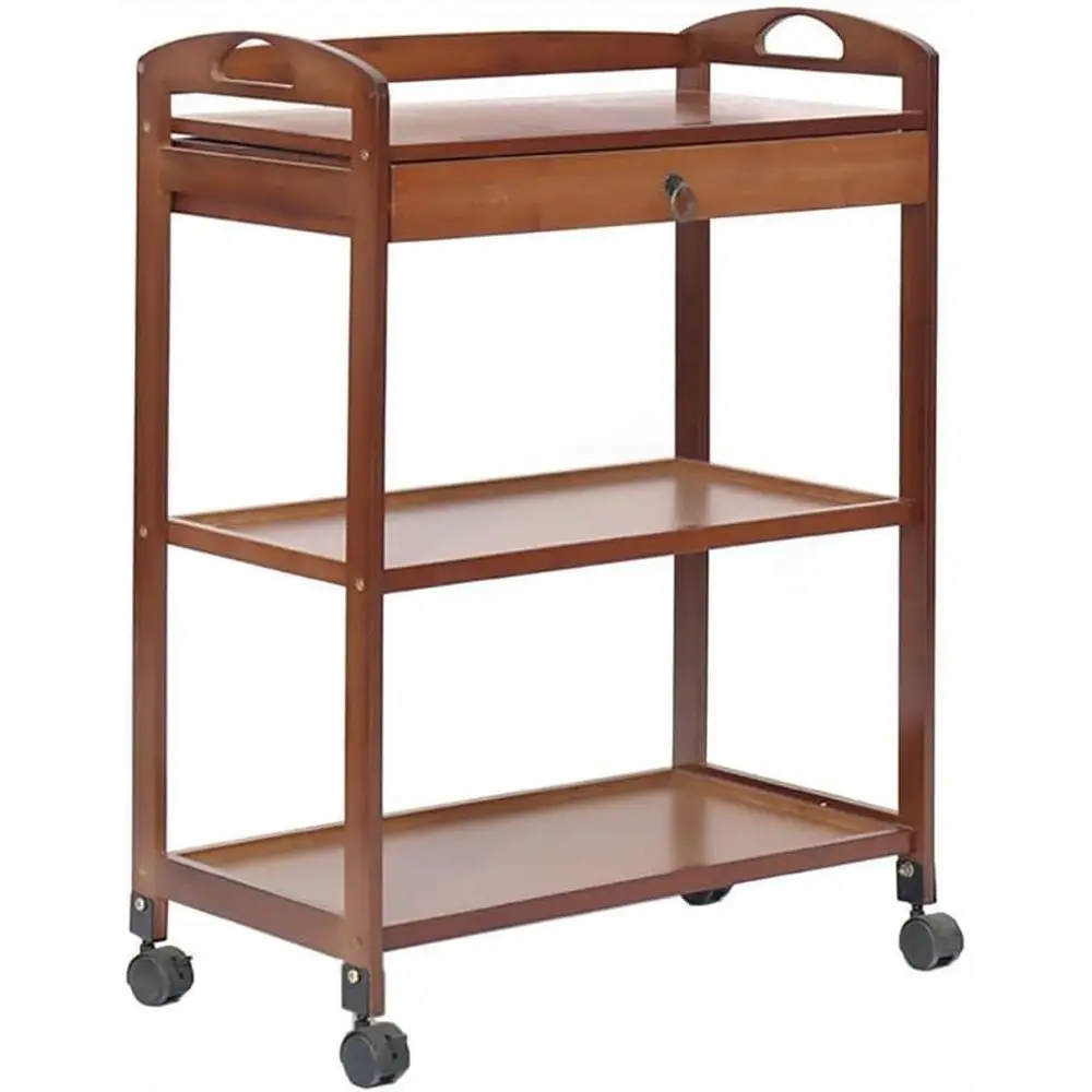 

Деревянная сервировочная тележка на колесиках с тормозом, идеально подходит для ресторанов, отелей и баров (цвет: коричневый)