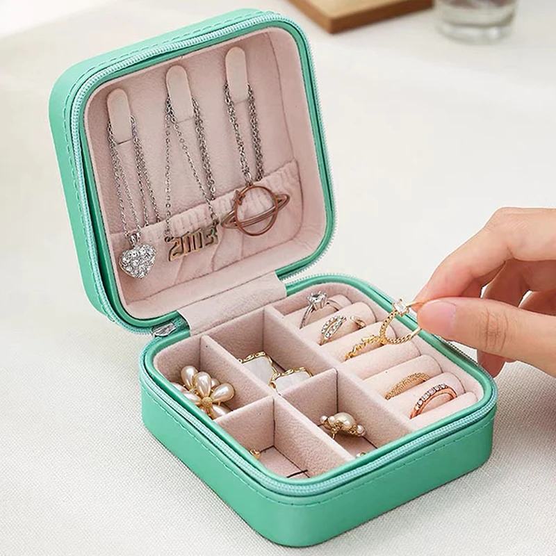 Portable Mini Jewelry Organizer Display Travel Jewelry Zipper Case Boxes Earrings Necklace Ring Jewelry Box Flip Top Storage