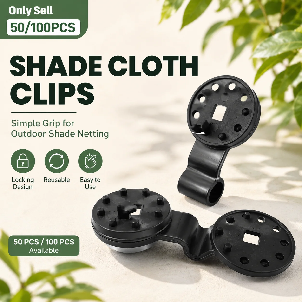 50/100 Pcs Shade Cloth Clips, Heavy‑Duty Plastic Lock Grip Fasteners, Weather Resistant Reusable Clamps