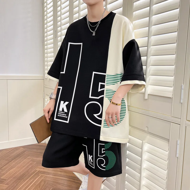 

New 2024 Summer Men's Sets Casual Loose Two Piece Short Sleeve T-Shirts&Shorts Youth Streetwear Top Tees&Pant Trouser Tracksuits