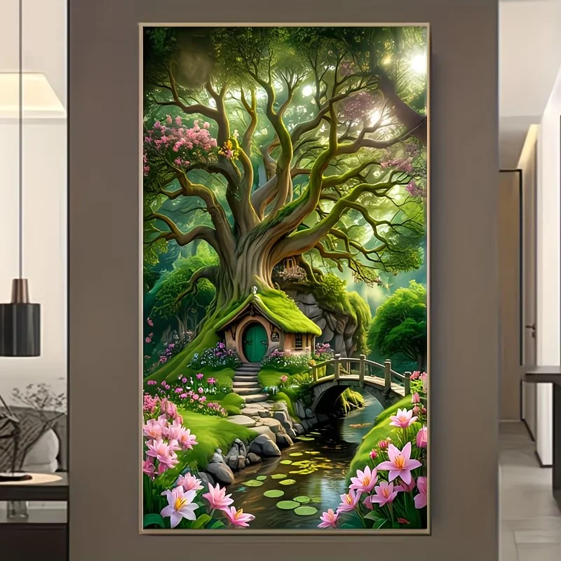 

Big Green Tree House Landscape 5D DIY Diamond Painting Full Drills Diamond Mosaic Flowers Forest Embroidery Kit Home Decor Gift
