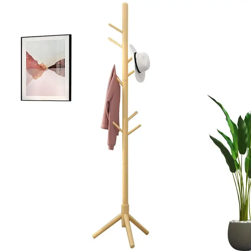 Wooden Freestanding Coat Racks Standing Coat Tree Clothes Tree Stand With 8 Hooks For Entryway Floor Standing Coat Hanger Stand