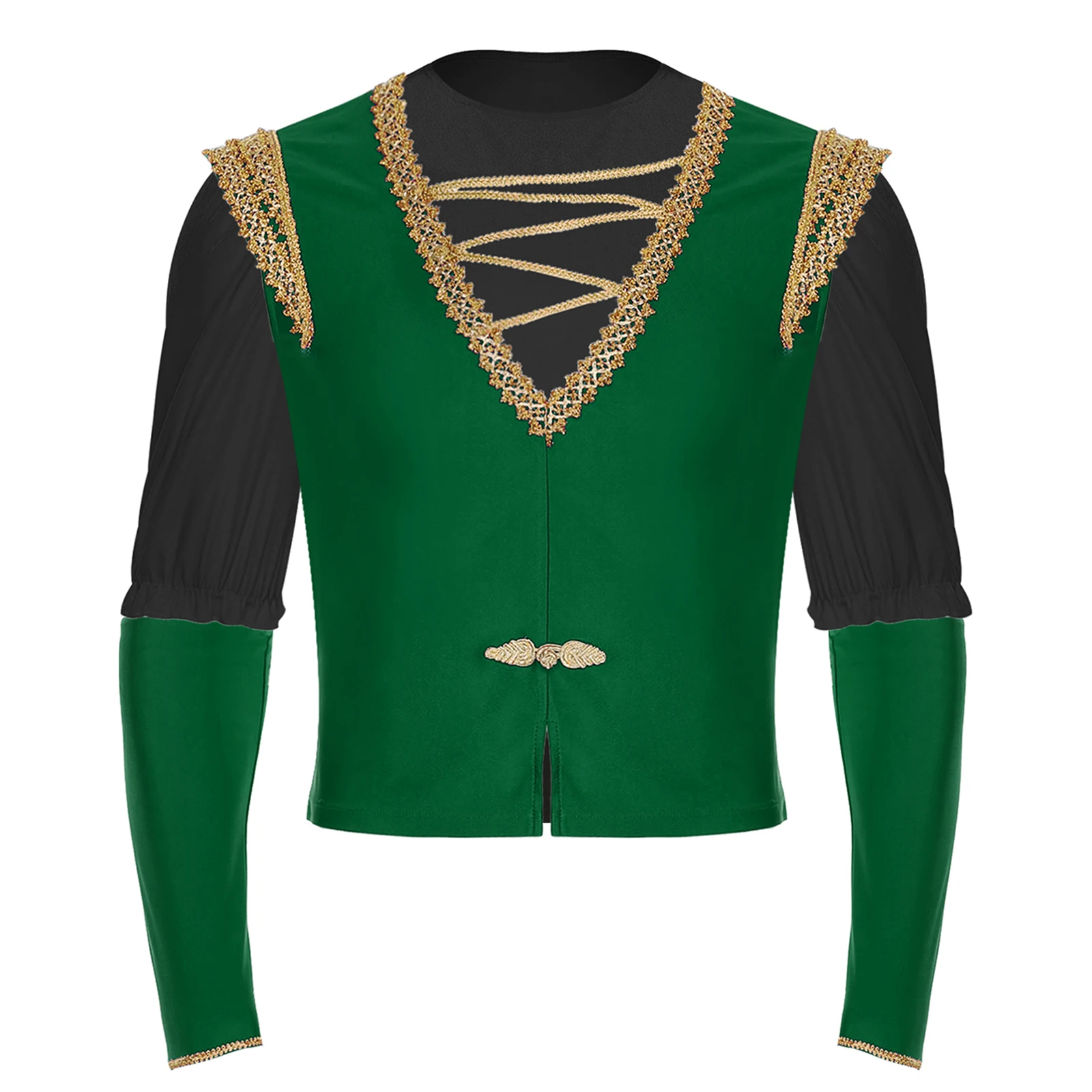

Mens Royal Prince Dance Vest Set - Gold Trim Velvet Shirt & Removable Sleeves for Stage Performance, Cosplay Or Renaissance Fair