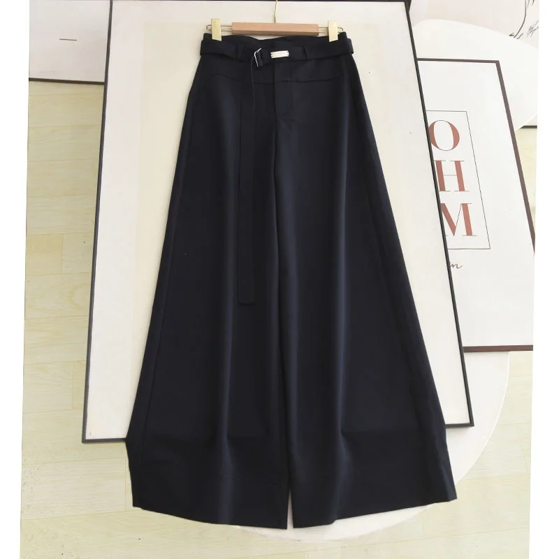 

Прямые широкие брюки с высокой талией для женщин, повседневные брюки синего цвета, осеннее новое поступление, эффект похудения