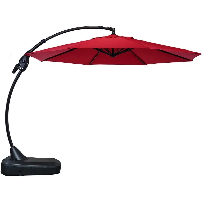 Grand patio 12FT Outdoor Offset Umbrella Large Round Aluminum Cantilever Umbrella with Base for Garden Deck Patio (Red, 12 FT)