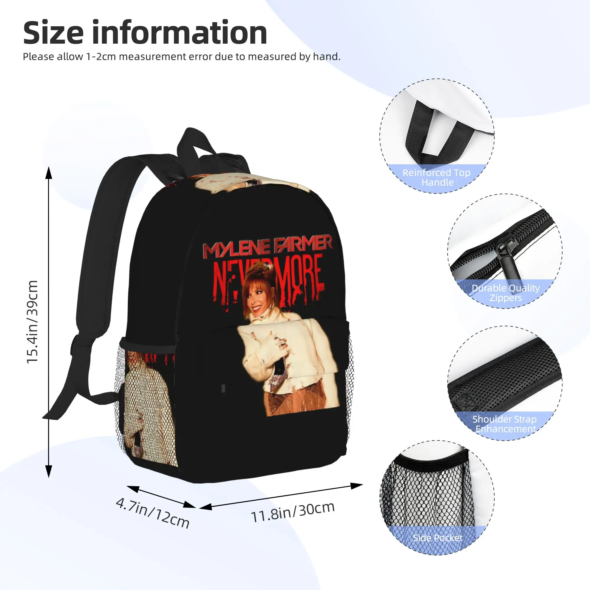 Mylene Farmer New image NeverMore tour Backpack Hot Sale Daypack Boys Girls BookBag Shoulder Bags for Men Women School Bag
