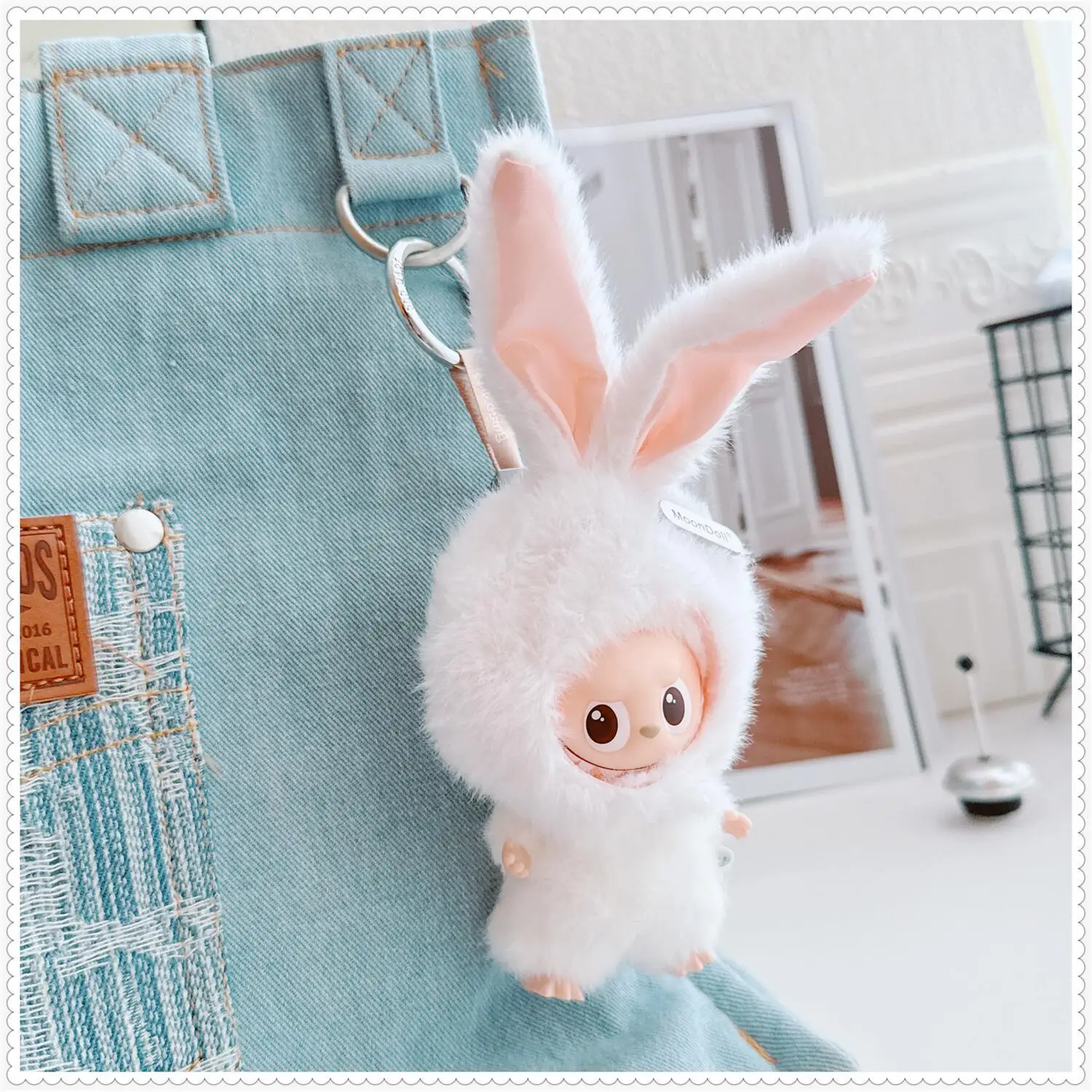 10 cm Mini Labubu 4e generatie 4.0 Heart Code Series 2-delige casual preppy gebreide set Retro speelse rode geruite overall met tee-set