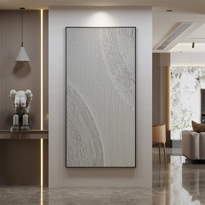 

Abstract 3D minimalist white light Grey oil painting, wall art, handmade sample oil painting, porch mural, living room decor