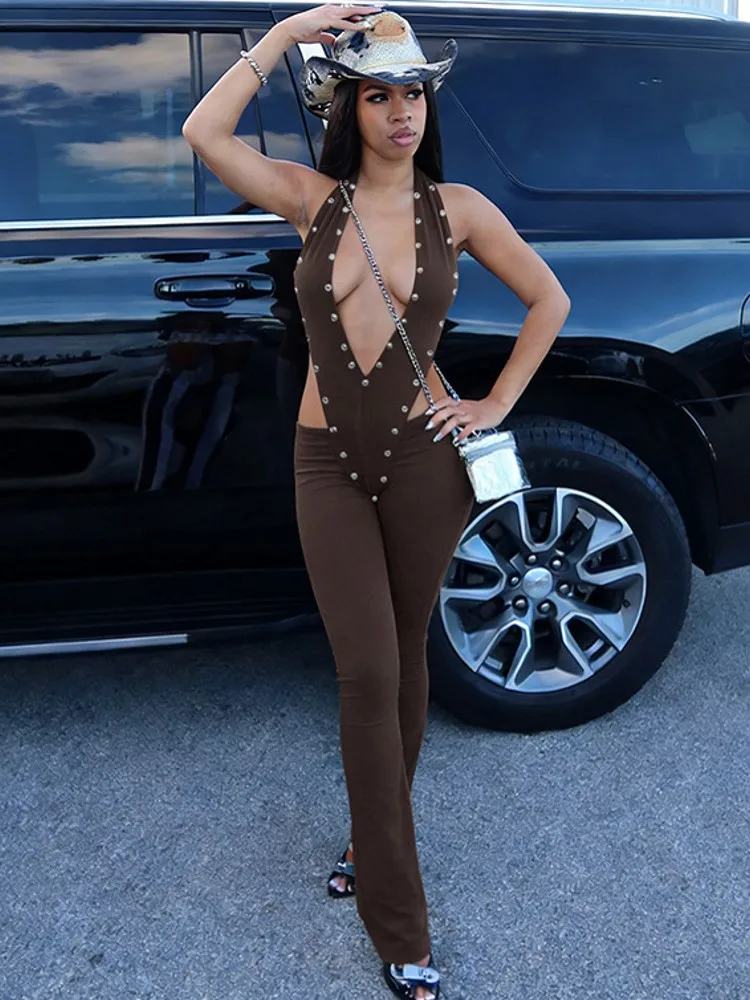 جمبسوت نسائي سادة لربيع وصيف بدون أكمام ورقبة على شكل حرف v بدون ظهر جمبسوت موضة ملابس الشارع الشهير سروال بنطلون 2026