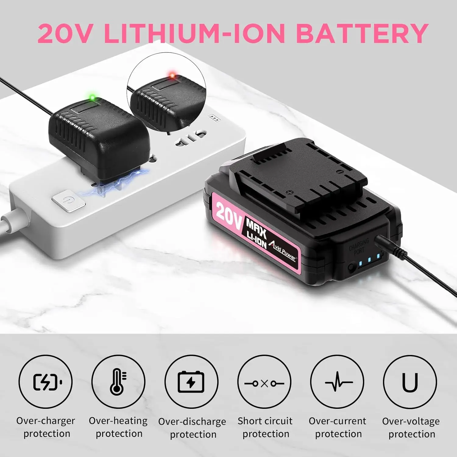 Pink Cordless Drill Set with Battery, 20V Max, 3/8-Inch Chuck, Variable Speed & 22 Bits for DIY