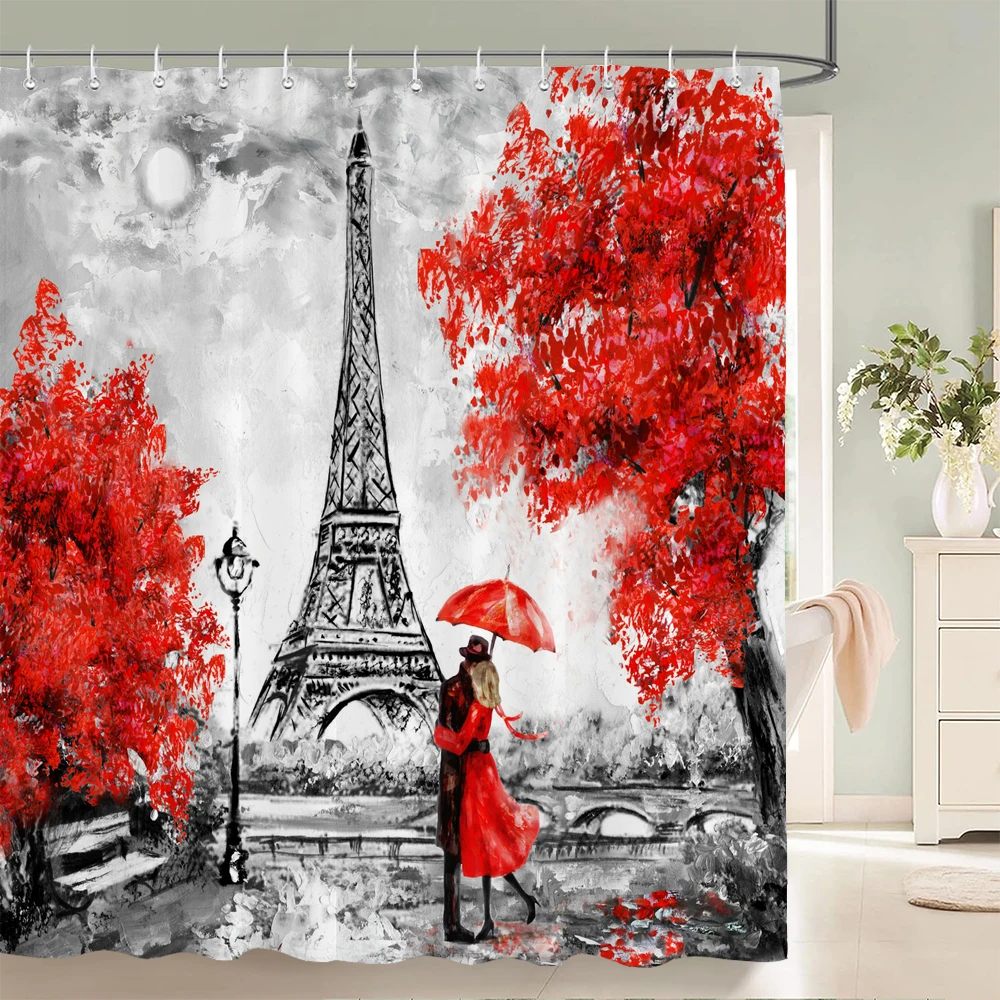 Paris Tower Paris Landscape Shower Curtains Bathroom Waterproof Bath Curtain Polyester Fabric Bathtub Bath Curtain 180*180cm