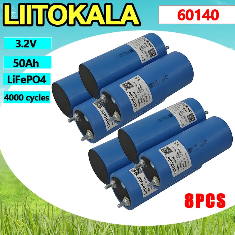 8 pièces LiitoKala 60140 3.2V 50Ah LiFePO4 batterie, plus de 4000 Cycles pour 12V/24V/36V/48V moto/voiture/chariot de Golf/Camping