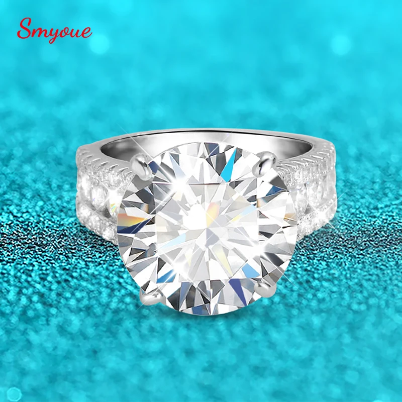 

Smyoue 10CT D Color Certified Moissanite Ring for Women 14mm Stone Sparkling Lab Diamond Sterling Silver S925 Wedding Band GRA