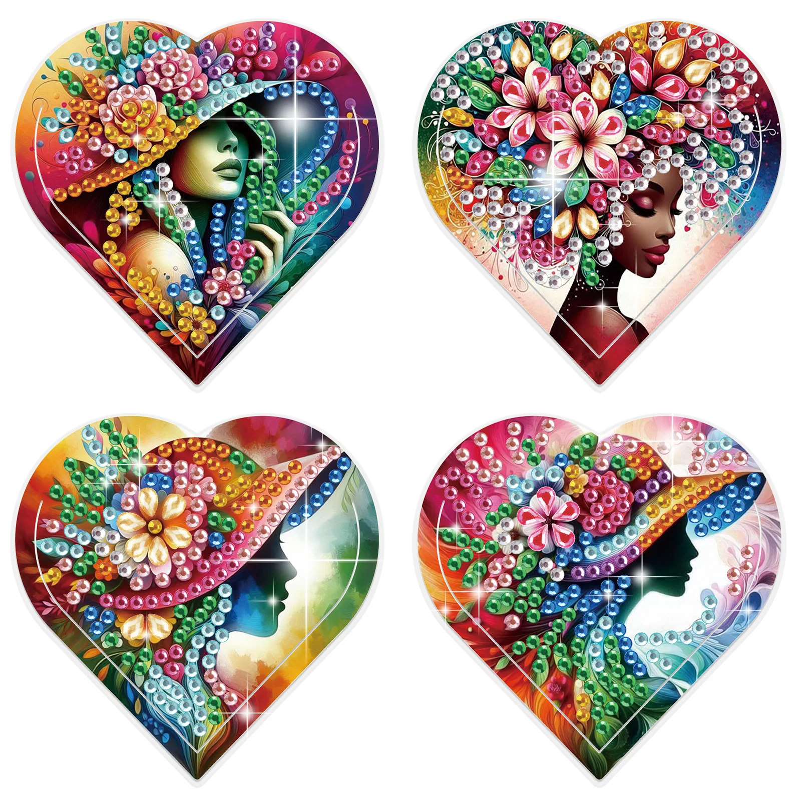 

4 шт., наборы закладок в форме сердца с алмазной живописью, красочные женские алмазные закладки специальной формы с бриллиантами, подарок ручной работы