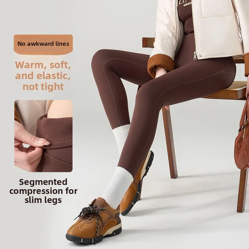 

Women's Thiened Fce Lined Yoga Pants High Waist Slimming Tight Fit Nine-Tenths ark Skin Pants Sl Bare Sensation