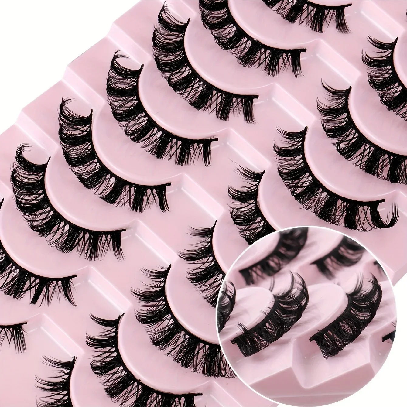 10 paia di ciglia a strisce russe DD Curl ciglia finte Fluffy Wispy Faux Mink Lashes Pack